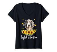 Femme Setter Anglais pour Femme Tournesol Maman Amoureux des Chiens T-Shirt avec Col en V