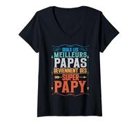 Femme Seuls Meilleurs Papas Deviennent Super Papy Humour T-Shirt avec Col en V