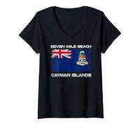 Femme Seven Mile Beach Drapeau des îles Caïmans Vieilli T-Shirt avec Col en V