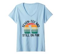 Femme Seven-Tee and Still on par Golfeur Amusant 70e Anniversaire rétro T-Shirt avec Col en V