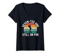 Femme Seven-Tee and Still on par Golfeur Humour 70e Anniversaire rétro T-Shirt avec Col en V
