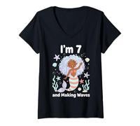 Femme Seven Years Old Black Girl Sirène 7ème Anniversaire T-Shirt avec Col en V