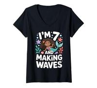 Femme Seven Years Old Black Girl Sirène 7ème Anniversaire T-Shirt avec Col en V