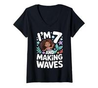 Femme Seven Years Old Black Girl Sirène 7ème Anniversaire T-Shirt avec Col en V
