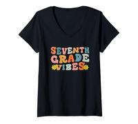 Femme Seventh Grade Vibes Back to School Retro Teacher Student Kid T-Shirt avec Col en V