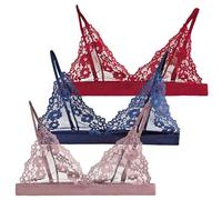 Femme Sexy Ensemble Soutien-Gorge Tge Transparent 3 Pièces Non Matelassé Triangle Dentelle Hollow Out Ultra Slim Dentelle Sexy Transparent Lingerie Rose Rouge Bleu M