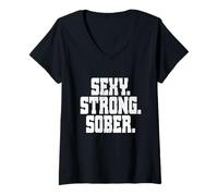 Femme Sexy Strong Sober Anonymous Alcooliques AA NA Vivre T-Shirt avec Col en V