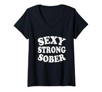 Femme Sexy Strong Sober Anonymous Alcooliques AA NA Vivre T-Shirt avec Col en V