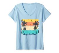 Femme Seychelles Palmiers Paradis Tropical Île Cadeau Souvenir T-Shirt avec Col en V