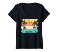 Femme Seychelles Palmiers sur Une Île La Digue Souvenir T-Shirt avec Col en V