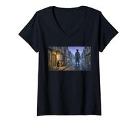 Femme Shadow Beings The Black Man apparaît dans Midnight Streets T-Shirt avec Col en V
