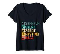 Femme Shahada Salah Zakat Jeûne Hajj Islam Religion Hommes Musulmans T-Shirt avec Col en V