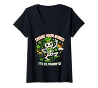 Femme Shake Your Bones Its St Patrick Squelette Leprechaun T-Shirt avec Col en V
