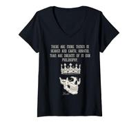 Femme Shakespeare Hamlet Horatio Citation Philosophie Crâne T-Shirt avec Col en V