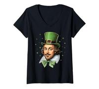 Femme Shakespeare Littérature Anglaise Leprechaun Saint Patrick Day T-Shirt avec Col en V