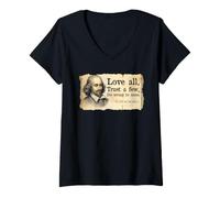 Femme Shakespeare Love All Trust A Few Citation Littérature Bard T-Shirt avec Col en V