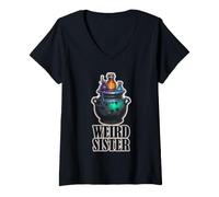 Femme Shakespeare Weird Sister Macbeth Witchy Cauldron Humour T-Shirt avec Col en V