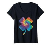 Femme Shamrock Tie Dye Trèfle Hippie St Patricks Jour Femmes Fille T-Shirt avec Col en V