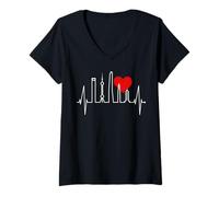 Femme Shanghai Skyline Battement de Cœur Chine J'aime Shanghai T-Shirt avec Col en V