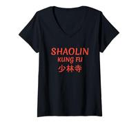 Femme Shaolin Kung Fu Temple en Lettres Chinoises T-Shirt avec Col en V