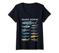 Femme Shark Expert Chart Kids Boys Men Ocean Species T-Shirt avec Col en V