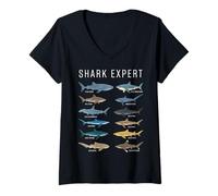 Femme Shark Expert Chart Kids Boys Men Ocean Species T-Shirt avec Col en V