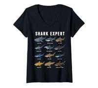 Femme Shark Expert Chart Kids Boys Men Ocean Species T-Shirt avec Col en V