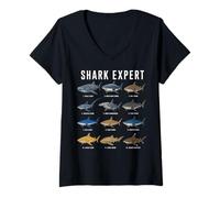 Femme Shark Expert Chart Kids Boys Men Ocean Species T-Shirt avec Col en V