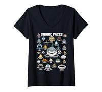 Femme Shark Faces Chemise Types de requin Drôle Biologie Marine Requin T-Shirt avec Col en V
