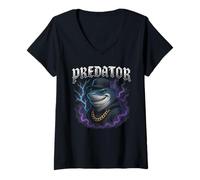 Femme Shark Gangster - Un prédateur drôle et Un mème Trash Bizarre T-Shirt avec Col en V