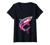 Femme Shark Lover Marine Biologie Animal Science Requins Colorés T-Shirt avec Col en V