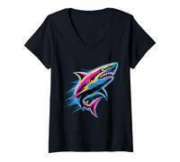 Femme Shark Lover Marine Biologist Ocean Sharks Coloré T-Shirt avec Col en V