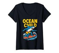 Femme Shark Ocean Kids Cool Boys Surf Shop T-Shirt avec Col en V