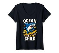 Femme Shark Ocean Kids Cool Boys Surf Shop T-Shirt avec Col en V