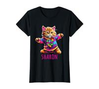 Femme Sharon Chat Dansant coloré pour Fille Nom Sharon T-Shirt Graphique avec Valeur