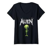 Femme Sharp Green Alien Space Esthétique Vêtements T-Shirt avec Col en V