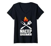 Femme Shashlik Master Grill Brochettes Russes Grill Russie T-Shirt avec Col en V