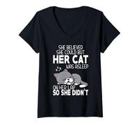 Femme She Believed She Could But Her Cat Was Sleeped on Her Lap T-Shirt avec Col en V