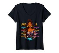 Femme She is Me Beautiful Blessed Afro Melanine Black History Women T-Shirt avec Col en V