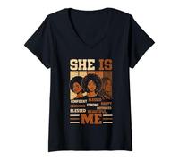 Femme She is Me Beautiful Blessed Afro Melanine Black History Women T-Shirt avec Col en V