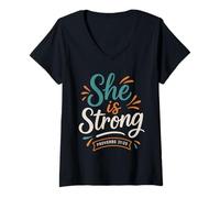 Femme She is Strong Proverbs 31 25 - Verset biblique Vintage chrétien T-Shirt avec Col en V