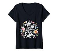 Femme She is Worth Far More Than Rubies Chrétiennes |- T-Shirt avec Col en V