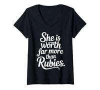 Femme She is Worth Far More Than Rubies Chrétiennes - T-Shirt avec Col en V