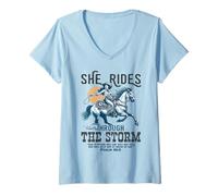 Femme She Rides Through The Storm Psaum 46:5 Verse T-Shirt avec Col en V