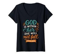 Femme She Will Not Fall Psaume 46 5 - Verset biblique Vintage chrétien T-Shirt avec Col en V