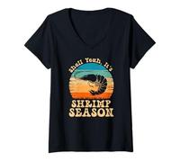 Femme Shell ouais C'est la Saison des crevettes Retro Meme Lovers T-Shirt avec Col en V