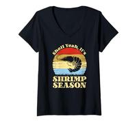 Femme Shell ouais C'est la Saison des crevettes Retro Meme Lovers T-Shirt avec Col en V