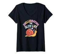 Femme Shellebrating The Slow Life Snail Chill Vibes T-Shirt avec Col en V