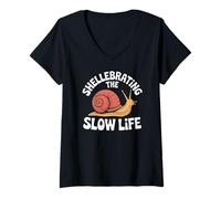 Femme Shellebrating The Slow Life Snail Humour Relax T-Shirt avec Col en V
