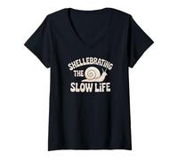 Femme Shellebrating The Slow Life Snail Shell Slow Life T-Shirt avec Col en V